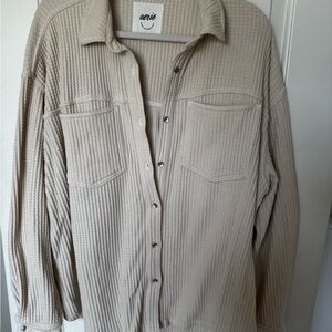 aerie Cream Waffle-Knit Button Front Shirt Jacket